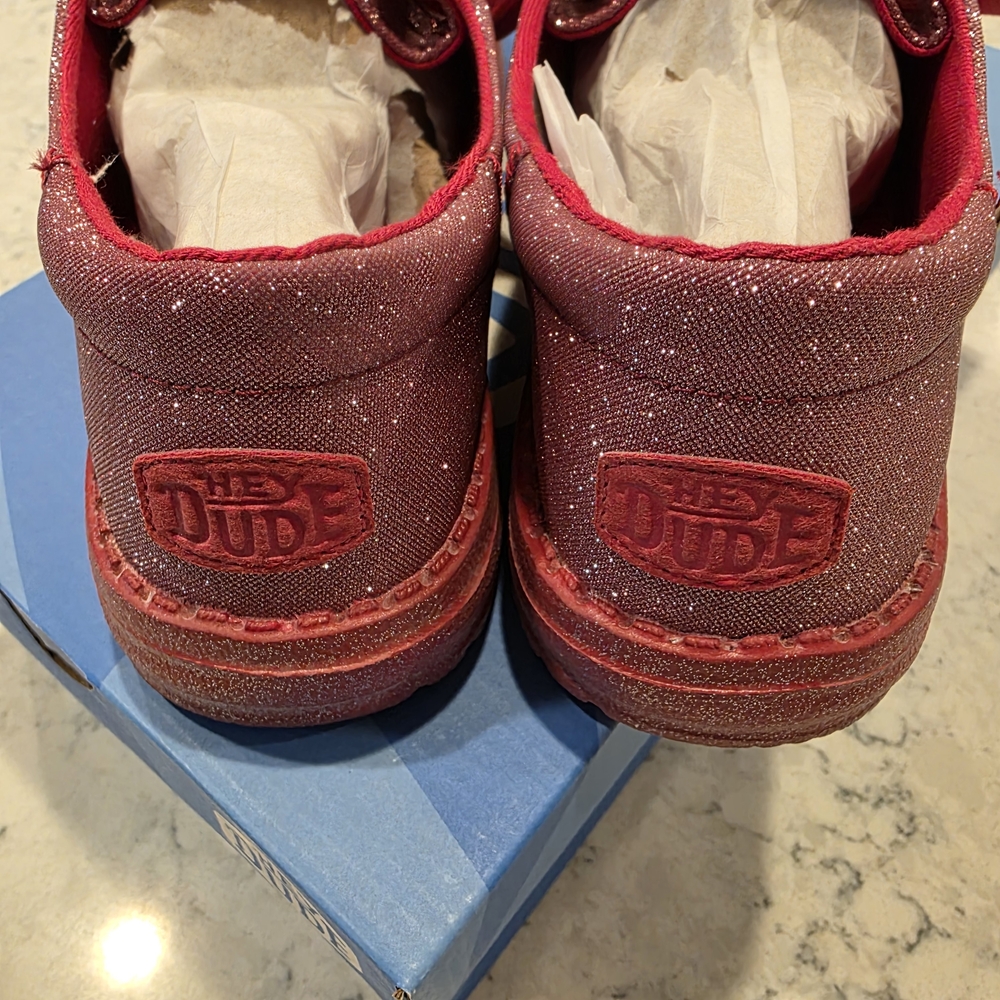 Hey Dude Women's Sparkle Red Casual Shoes - Picture 3 of 10